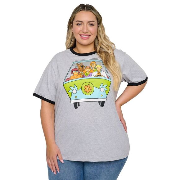 New Women's Plus Size Scooby-Doo T-Shirt Ringer Mystery Machine Heather Gray - Picture 2 of 6